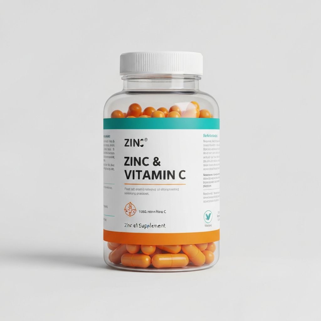 Zinc and Vitamin C supplement bottle with capsules
